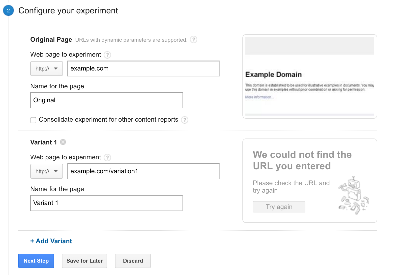 ga configure experiment