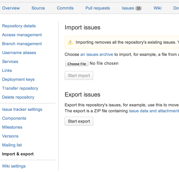 Bitbucket Issues Import/Export
